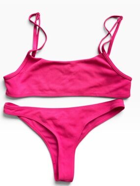 Sunny Bunny Swim “Olivia” Neon Hot Pink Ribbed Bikini Set